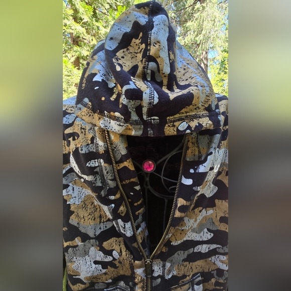 TRUE RELIGION Gold&silver Metalic Camo Front Pocket Hoodie SzL - Picture 6 of 11